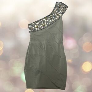 Bebe Rhinestone One-Shoulder Dress